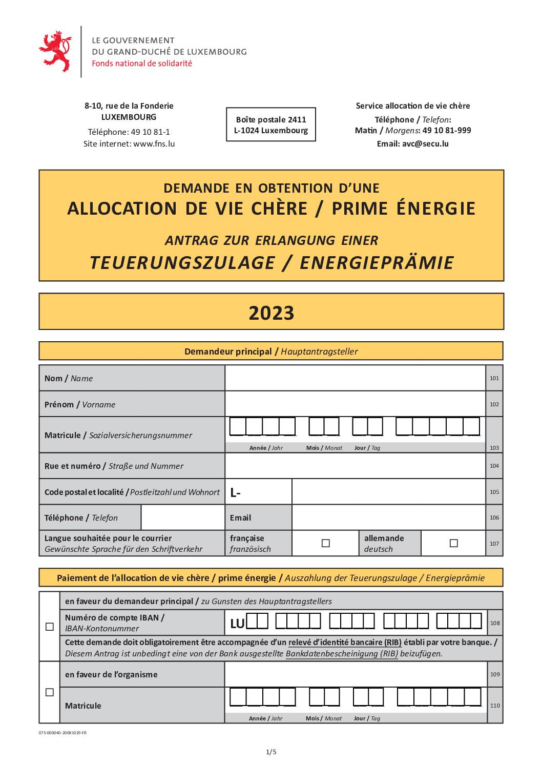 Allocation de vie chère / Prime Energie - Teuerungszulage / Energieprämie