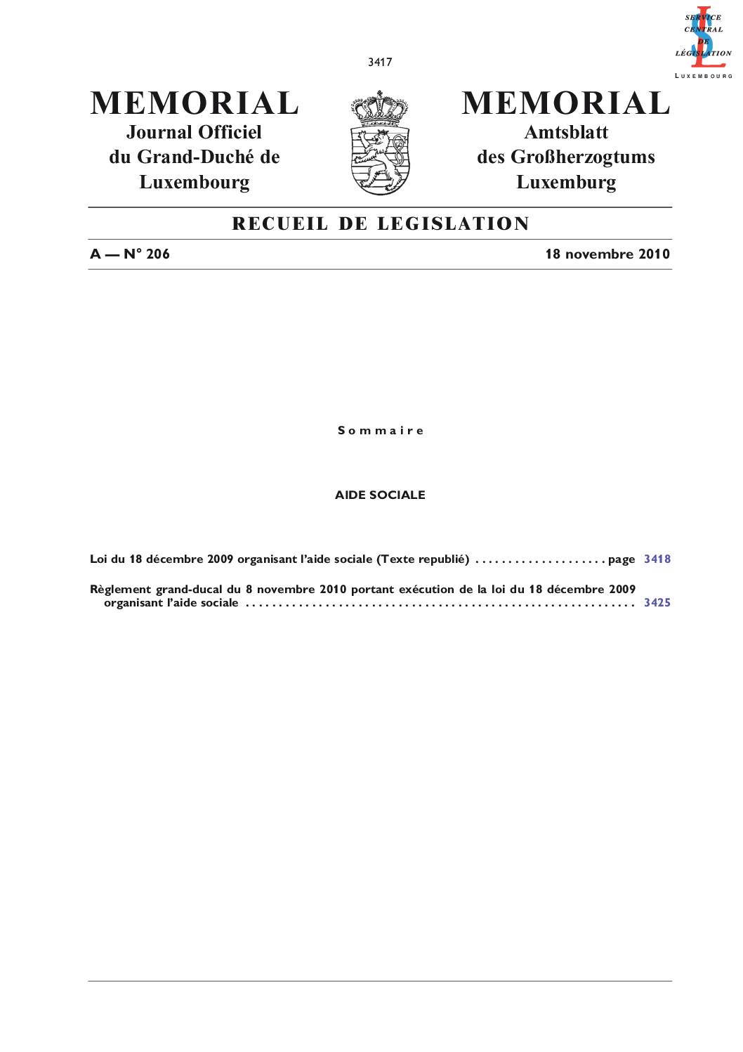 Règlement grand-ducal du 8 novembre 2010 portant exécution de la loi précitée
